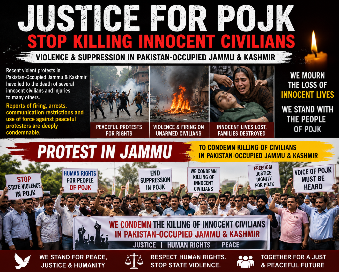 Protest Held in Jammu Against Violence in Pakistan-Occupied Kashmir