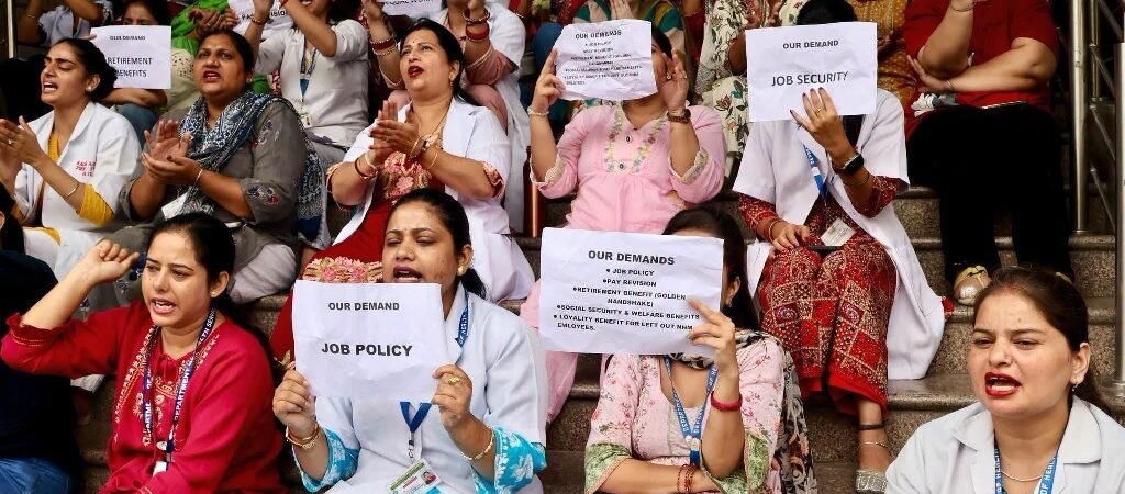 Healthcare Services Severely Hit as J&K NHM Employees’ Strike Enters 7th Day